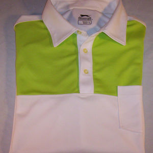 Slazenger mens large lime green white polo